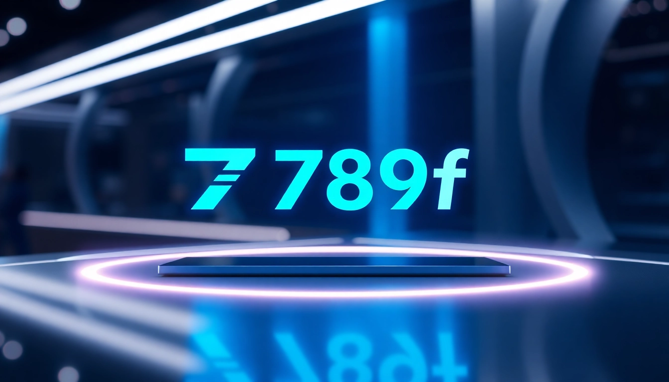 Dynamic digital graphic showcasing the 789f branding with a modern interface design, highlighting innovation and technology aspects.