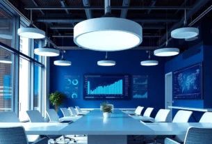 Microstrategy team analyzing data dashboards for business insights with modern tech setup,