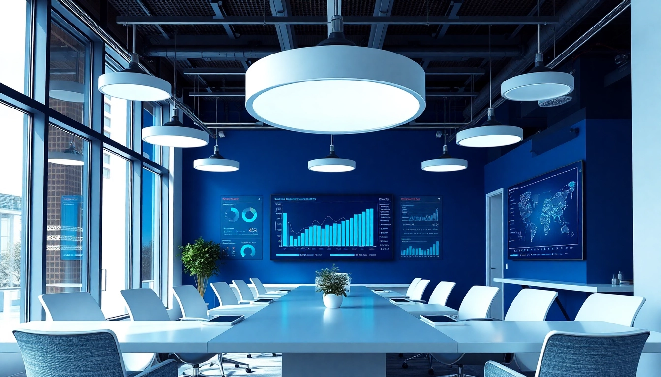 Microstrategy team analyzing data dashboards for business insights with modern tech setup,