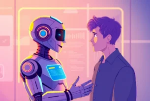 Illustration of a user engaging with nsfw ai chat on a sleek device, highlighting discreet and unrestricted AI interactions, modern digital setting for mature conversations.