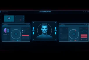NSFW AI Image Generator interfaces showcased in a cinematic five-panel scene with emotion-driven rendering.