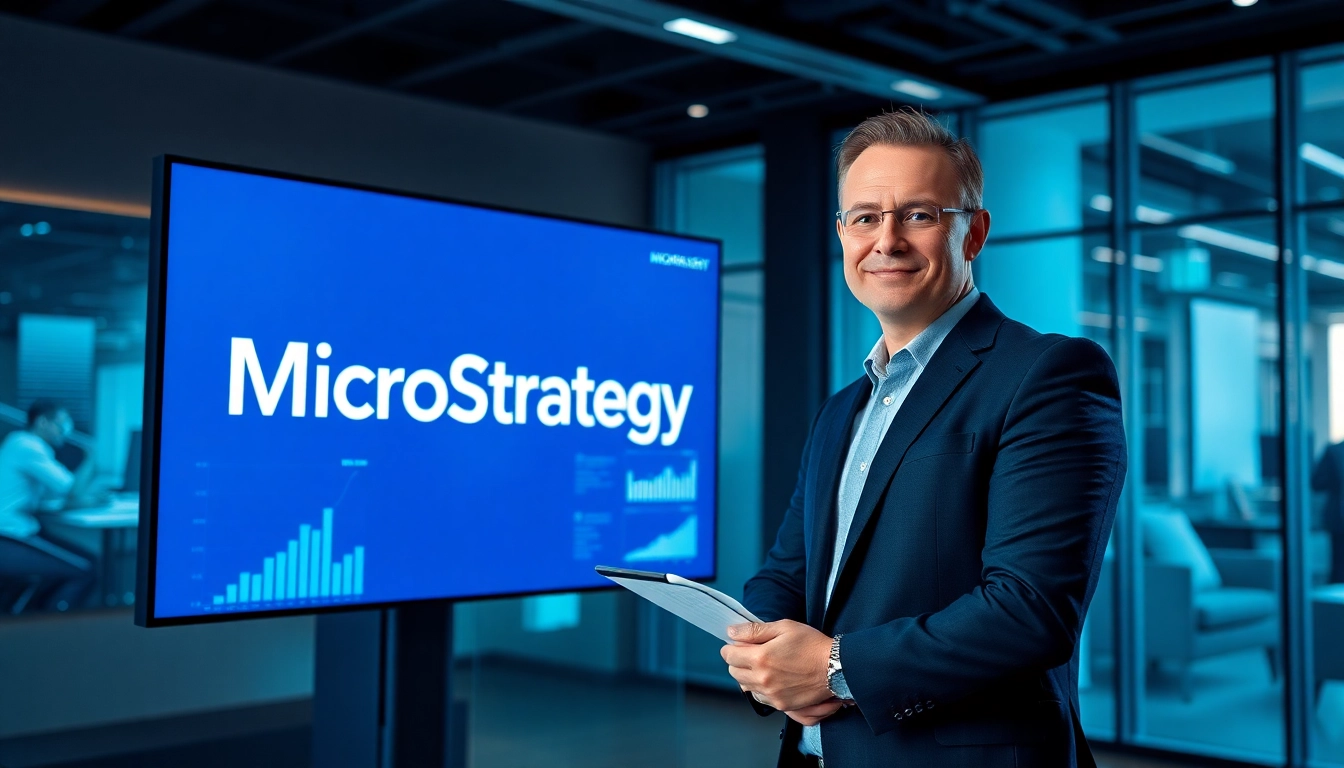 MicroStrategy business analytics software interface showing data dashboards and enterprise