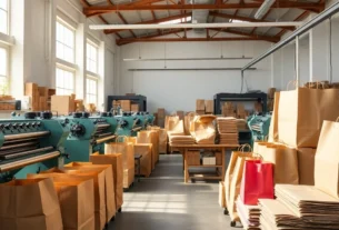 High-quality torba papierowa being filled with eco-friendly products during manufacturing process