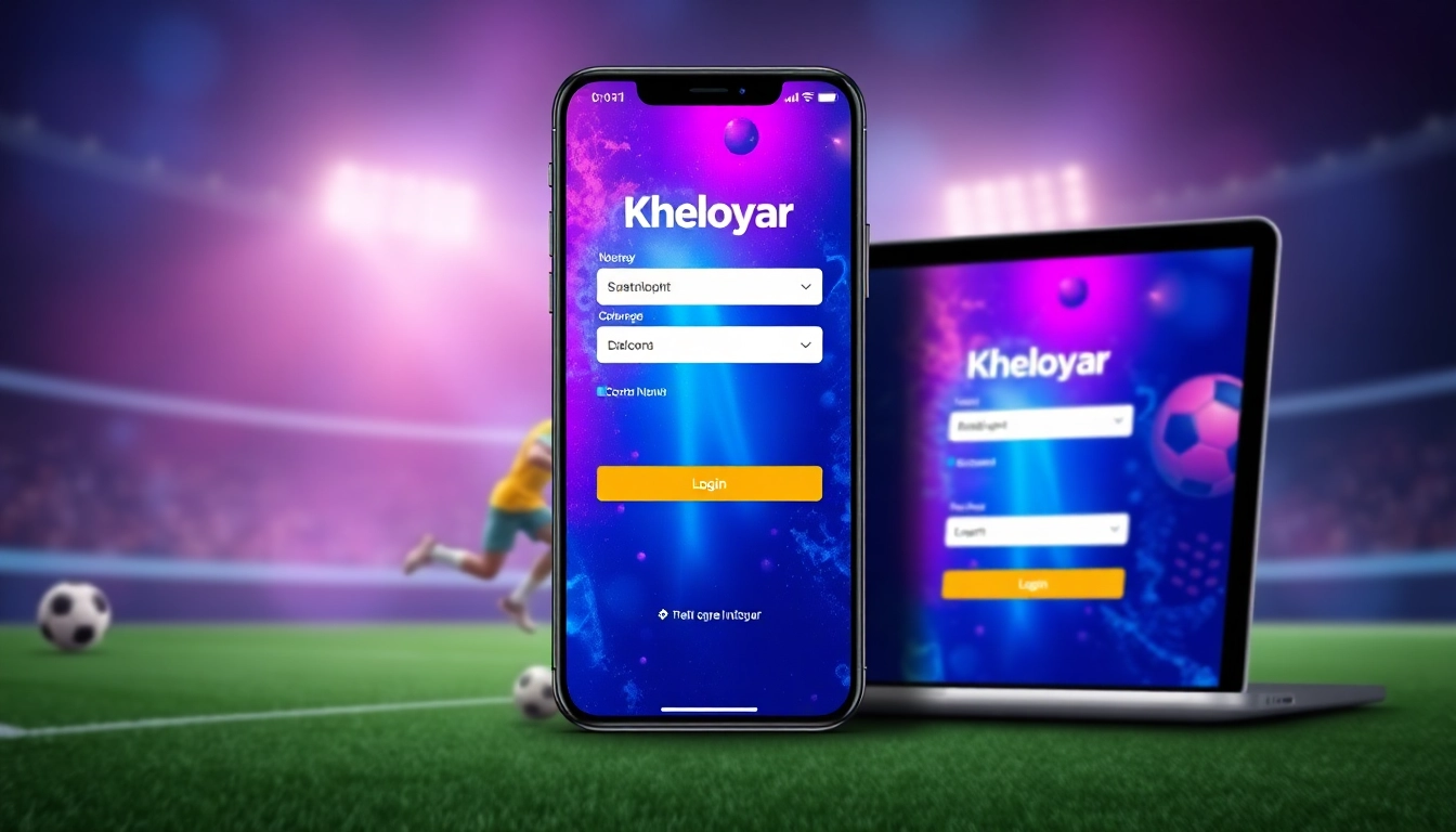 Professional sports betting platform with prominent Kheloyar login screen showcasing secure