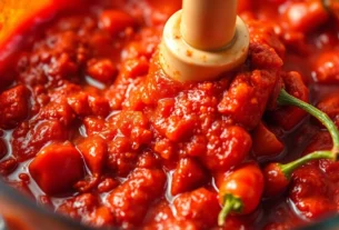 Close-up of fresh red chillies depicting the fiery essence of Extra Hot Fresh Red Chilli Paste,